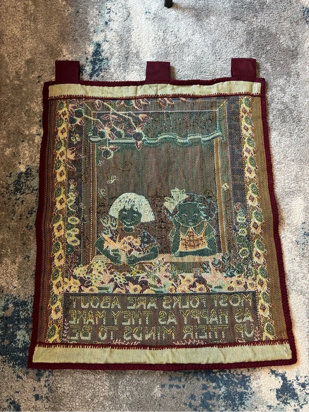 Mary Engelbreit vintage Wall Hanging Tapestry “Most folks are about as happy”